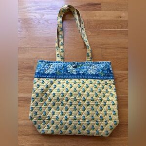 Retired Vera Bradley Villager Tote Bag in Katherine Print - Yellow and Blue